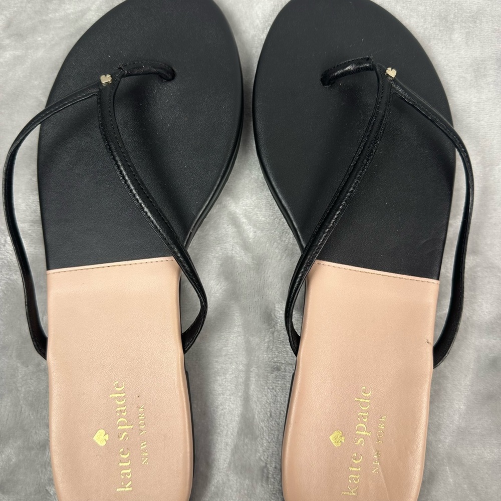 kate spade Black & Blush Flat Thong Sandals